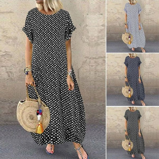 Polka Dot Print Short Sleeve Plus Size Dress