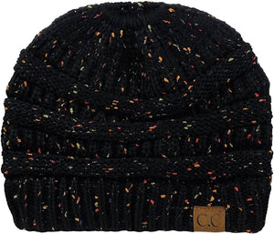Splashbuy Hat/Cap Black C.C Beanie Ponytail Messy High Bun Soft Stretch Cable Knit Beanie Hat