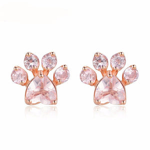 Splashbuy Earrings - Cat Rose Gold Rose Quartz 925 Sterling Silver Cat Paw Earrings