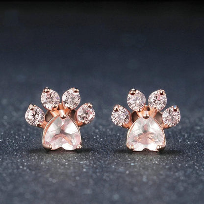 Splashbuy Earrings - Cat Rose Quartz 925 Sterling Silver Cat Paw Earrings