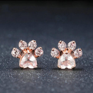 Splashbuy Earrings - Cat Rose Quartz 925 Sterling Silver Cat Paw Earrings
