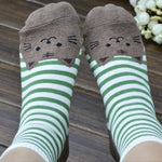Splashbuy Footwear - Printed Socks ALL 6 Pairs Women Girls Stripe Cute Cat Cotton Soft Pattern Crew Socks (6 Pairs) 64651-f6pairs