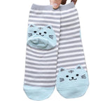 Splashbuy Footwear - Printed Socks Gray Women Girls Stripe Cute Cat Cotton Soft Pattern Crew Socks 64651-b