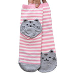 Splashbuy Footwear - Printed Socks Pink Women Girls Stripe Cute Cat Cotton Soft Pattern Crew Socks 64651-a