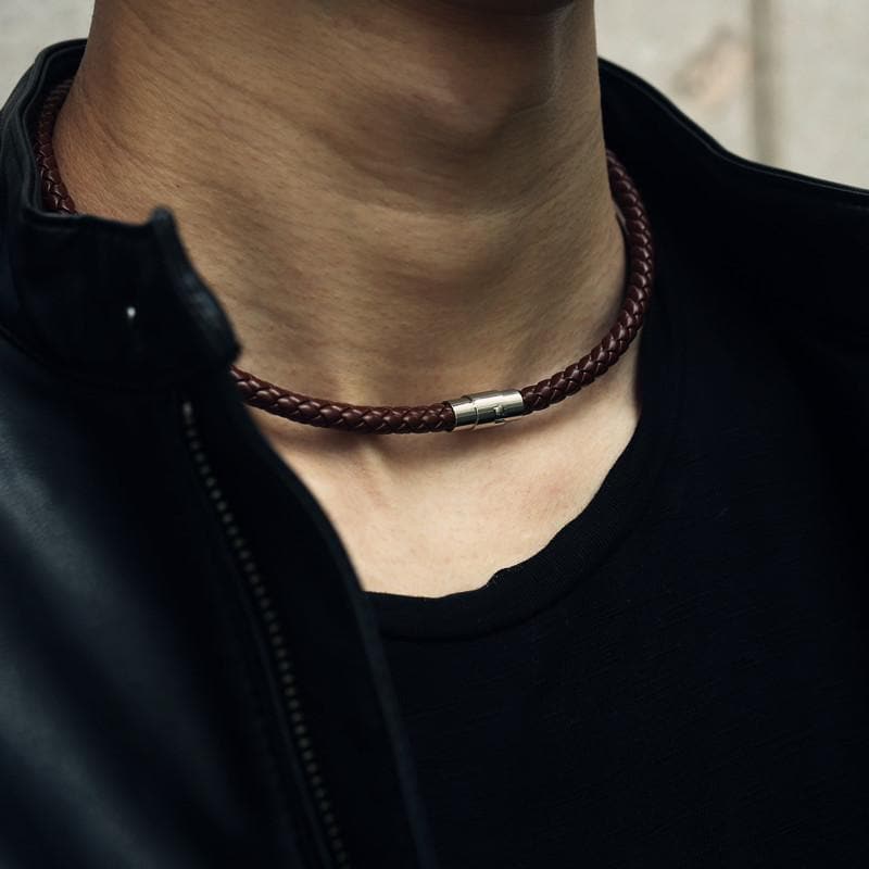 Trendy Braided Leather Chocker Necklace for Men Women 8mm Brown / 16inch 40cm